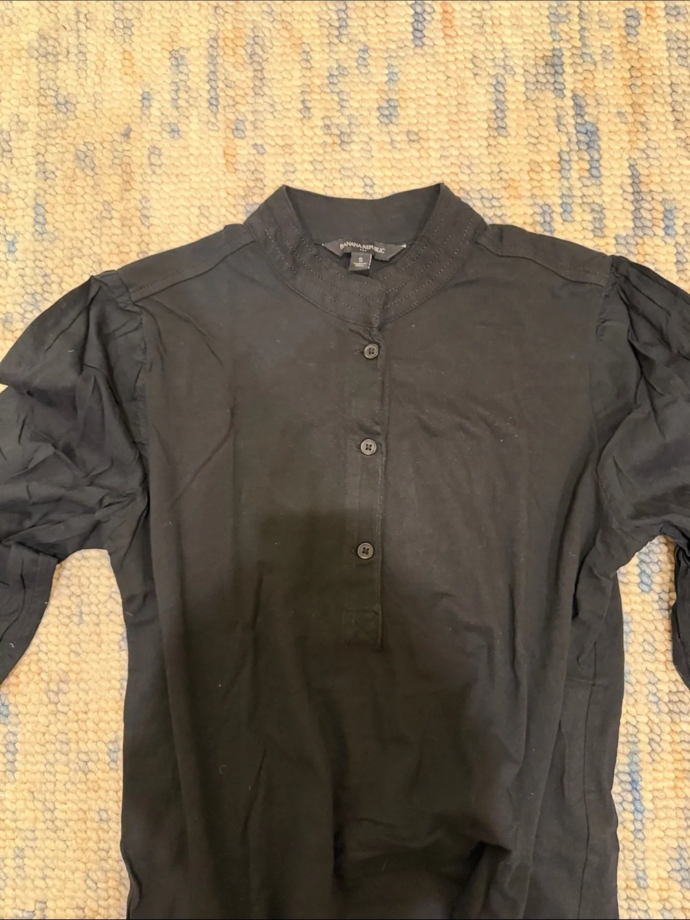 Banana Republic Black Casual Button-Down Henley Shirt